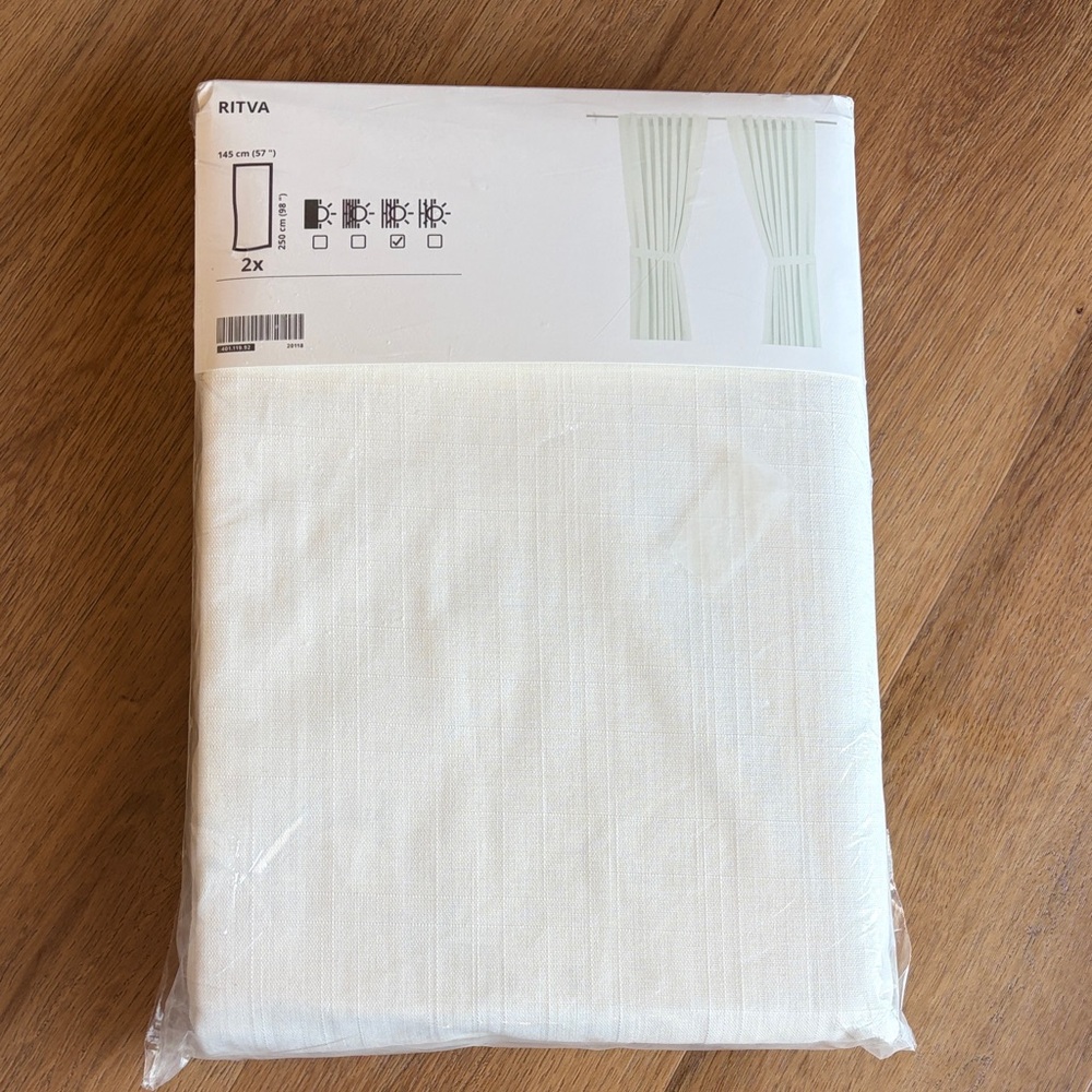 NEW Ikea Ritva Curtains with Tie-Backs, 1 Pair, White 57x98"